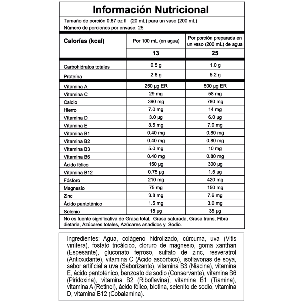 TABLA NUTRICIONAL VITALGLOW